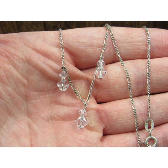 16" Sterling Silver Tarnished Figaro Chain Crystal Necklace Vintage Minimalist - Picture 2 of 6